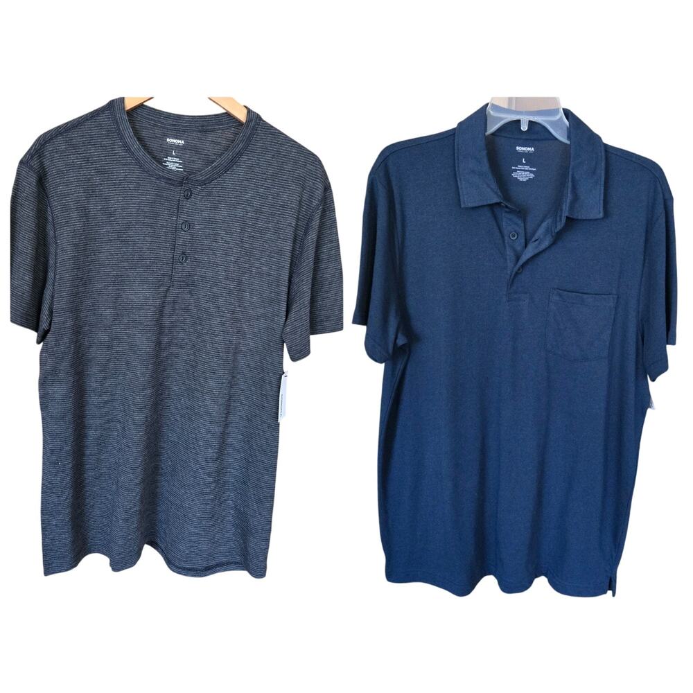 Sonoma Mens Shirts Lot of 2 Size Large Super Soft Polo , Essential Henley New